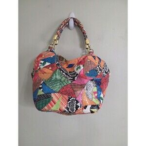 Vintage Braciano Bright Patchwork Colorful Purse Tote Handbag Gold Boho Stylish